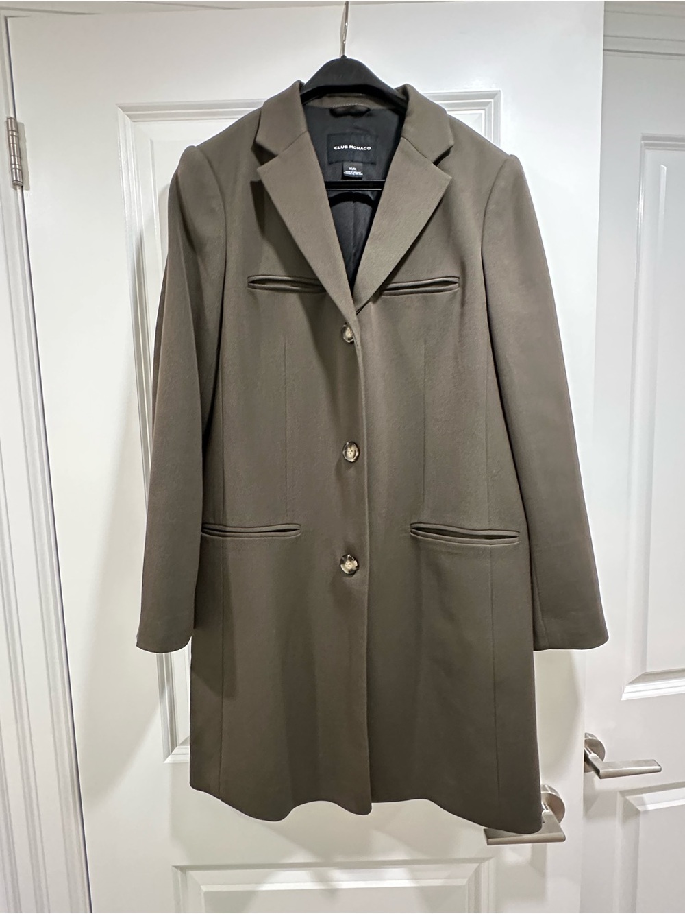 Club Monaco Olive Green Single-Breasted Trench Coat